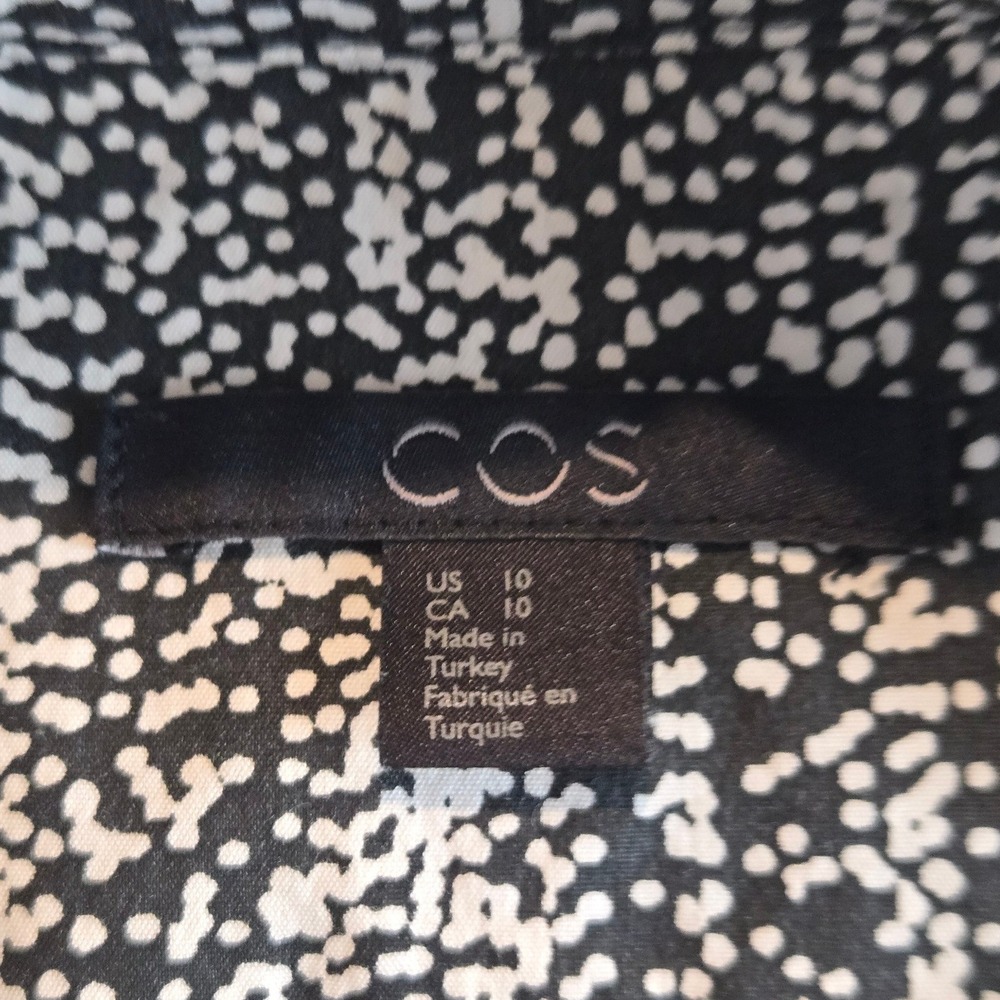 COS Button Down Shirt Women 10 Black White Textured Dots Long Sleeve‎ Stretch - Picture 3 of 11